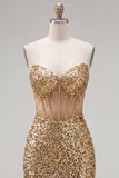 Robe de rentrée à la maison Bodycon dorée scintillante Sweetheart Gardens Corset transparent