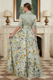 Robe Mother of the Bride imprimée en vert sauge avec manches