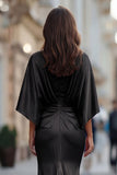 Robe noire de la mère de la mariée à la sirène noire froncée avec manches