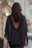 Robe noire sirène froncée de la mère de la mariée avec demi-manches