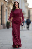 Robe noire sirène froncée de la mère de la mariée avec demi-manches