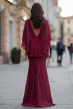 Robe noire sirène froncée de la mère de la mariée avec demi-manches