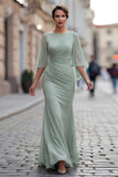 Robe de la mère de la mariée en chiffon vert sauge avec manches