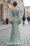 Robe de la mère de la mariée en chiffon vert sauge avec manches