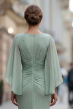 Robe de la mère de la mariée en chiffon vert sauge avec manches