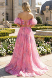 Robe Maxi rose A Line dénudée avec fente