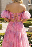 Robe Maxi rose A Line dénudée avec fente
