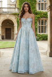 Robe Maxi en brocart en satin Jacquard bleu clair sans bustier