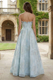 Robe Maxi en brocart en satin Jacquard bleu clair sans bustier