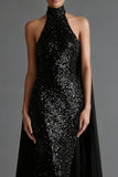 Robe longue sirène noire scintillante avec serpentin