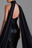 Robe longue sirène noire scintillante avec serpentin