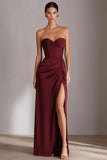 Robe longue en satin à fourreau bourgogne