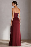 Robe longue en satin à fourreau bourgogne