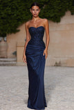 Robe Maxi sans bretelles sirène bleu marine avec sequins