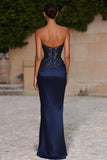Robe Maxi sans bretelles sirène bleu marine avec sequins