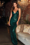 Robe maxi pailletée en paillettes vert foncé avec lacet dans le dos