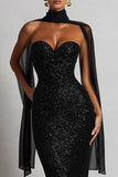Robe Maxi Sirène Noire Scintillante avec un Sacrf au col