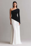Robe Maxi à étui d’une épaule noire et blanche