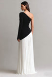 Robe Maxi à étui d’une épaule noire et blanche
