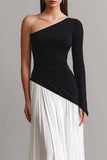 Robe Maxi à étui d’une épaule noire et blanche