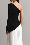 Robe Maxi à étui d’une épaule noire et blanche