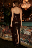 Robe Maxi à paillettes, Shorts à brides fines au café à paillettes, robe Maxi avec fente