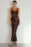 Robe Maxi simple en satin café avec fente