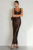 Robe Maxi simple en satin café avec fente