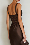 Robe Maxi simple en satin café avec fente