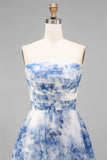 Robe Midi à fleurs blanches, bleu, bretelles en ligne en A,