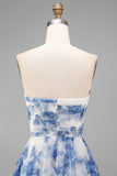 Robe Midi à fleurs blanches, bleu, bretelles en ligne en A,