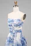 Robe Midi à fleurs blanches, bleu, bretelles en ligne en A,
