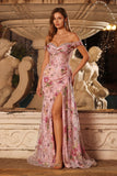 Corset rose à paillettes dénudés Corset de sirène de bal longue robe de bal avec fente