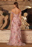 Corset rose à paillettes dénudés Corset de sirène de bal longue robe de bal avec fente