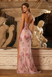 Corset de salops sirène rose à dos nus et paillettes Longue robe de bal avec fente