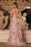 Robe de bal longue à paillettes à paillettes rose rose avec fente