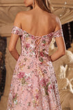 Robe de bal longue à paillettes à paillettes rose rose avec fente