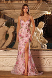 Robe de bal longue à paillettes rose scintillantes avec dos ouvert et fente