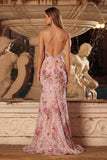 Robe de bal longue à paillettes rose scintillantes avec dos ouvert et fente