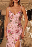 Robe de bal longue à paillettes rose scintillantes avec dos ouvert et fente