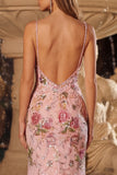 Robe de bal longue à paillettes rose scintillantes avec dos ouvert et fente