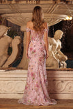 Corset rose transparent décollé aux épaules avec paillettes et longue robe de bal de bal avec fente