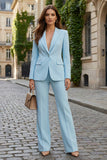 Costumes de travail féminins bleu ciel à revers de pointe à un bouton