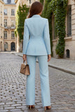 Costumes de travail féminins bleu ciel à revers de pointe à un bouton