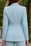 Costumes de travail féminins bleu ciel à revers de pointe à un bouton