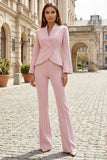 Costumes d’affaires féminins à revers slim en deux pièces rose pâle