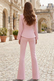 Costumes d’affaires féminins à revers slim en deux pièces rose pâle