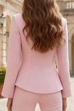 Costumes d’affaires féminins à revers slim en deux pièces rose pâle