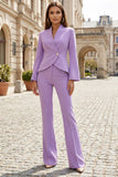 Costumes d’affaires féminins à revers slim en deux pièces rose pâle