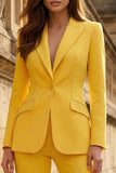Costumes de travail féminins à boutons simples en revers jaune en deux pièces